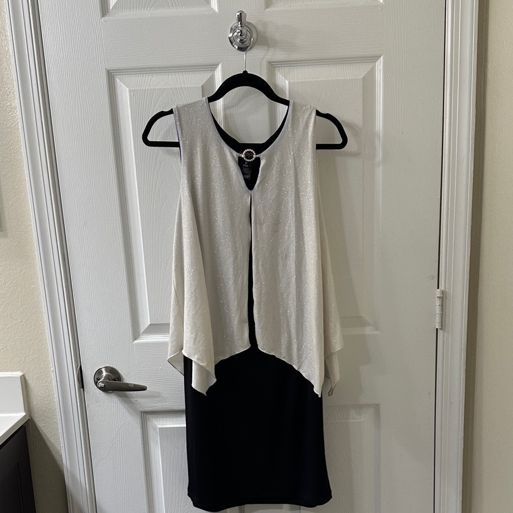 Elegant Black Dress with Cape overlay